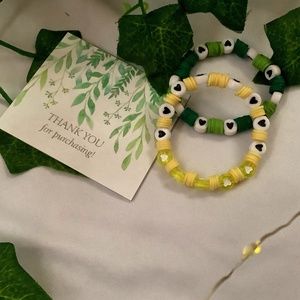 Matching green and yellow polymer clay bead bracelets